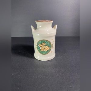 Vintage Bunny Rabbit Milk Jug Vase Cream Multicolor Ceramic Country Farmhouse